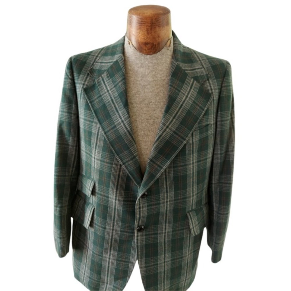 VTG BOTANY 500 Men's Green Plaid Sport Coat Jacket Size 40 Regular - Picture 1 of 11